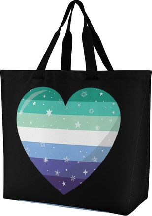 Generic Sparkling Gay Men Heart Reusable Shopping Bags Large Capacity Grocery Bag Heavy Duty Tote for Women 40x40x16cm
