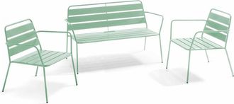 Oviala Conjunto de muebles de jard&iacute;n de metal verde salvia de 4 plazas