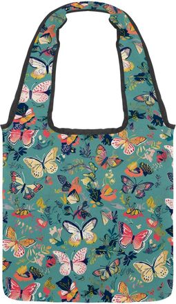 Generic Colorful Abstract Flying Butterflies Reversible Canvas Shoulder Tote - Double-Sided Print, 12oz Cotton, 27cm Drop, Fold-Flat Bag for Travel, Shopping,