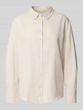 Gina Tricot Regular Fit Leinenhemdbluse mit durchgehender Knopfleiste in Camel, Gr&ouml;&szlig;e L