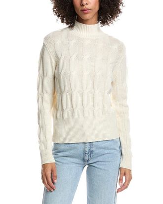 Fort&eacute; Cashmere Cable Wool & Cashmere-Blend Mock Neck Sweater