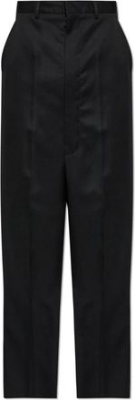 Maison Margiela Wool Pleated Broeken - Heren - Nette broeken - Zwart - M - Leer - Broeken