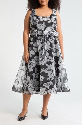 OLEG CASSINI Printed Organza Party Dress in Black/White at Nordstrom Rack, Size 1 X