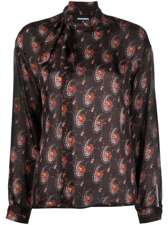 Dsquared2 graphic-print blouse - women - Polyester - 44 - Brown