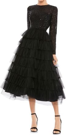 Mac Duggal Sequined Layered Tulle A-Line Cocktail Dress in Black at Nordstrom, Size 14