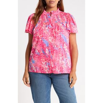 Sugarlips Leah Abstract Print Romy Mock Neck Cotton Top in Pink Blue at Nordstrom, Size 1X