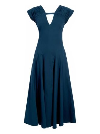 Proenza Schouler Manoela cut-out gathered midi dress - women - Cotton/Spandex/Elastane - 00 - Blue