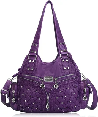Angel Kiss Brand Women Shopping Bag Rivets Large Capacity Shoulder Bag Women Shoulder Bag with Long Adjustable Shoulder Strap, Lilac 3, Medium