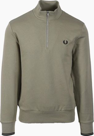 Fred Perry Mens FRED PERRY HALF ZIP SWEATSHIRT SEAGRASS/BLACK - Tan - Size: 40