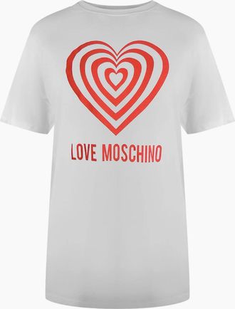 Love Moschino Womens Love Moschino Hypno Heart Logo White T-Shirt - Size: 18/16
