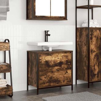 vidaXL Bathroom Basin Cabinet with Drawers Smoked Oak 60x34.5x60 cm Vidaxl