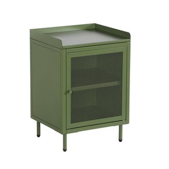 Sweeek Mesita de noche industrial de metal con 1 puerta de rejilla, verde