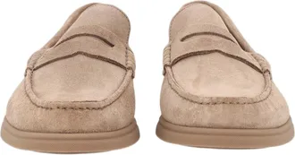 BOSS Beige Soft Suede Penny Strap Loafers