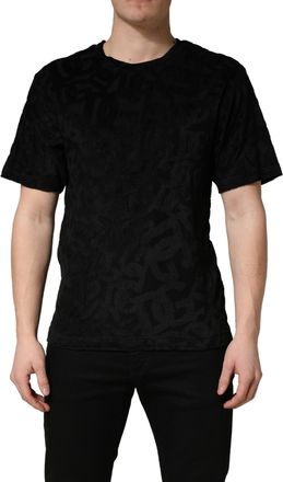 Dolce & Gabbana Mens Black Dg Mania Logo Print Casual T-Shirt Viscose Cotton