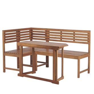Beliani Conjunto De Balc&oacute;n Esquinero De Madera De Acacia Clara Mesa Plegable 160 X 100 Cm Resistente Patio Treia