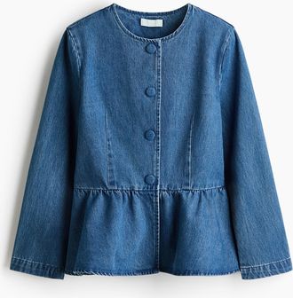 H&M Kragenlose Jeansjacke - Denimblau