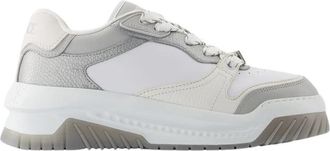 Versace Grijze Leren Sneakers - Odissea Stijl - Heren - Sneakers - Grijs - 40 1/2 EU - Leer - Schoenen