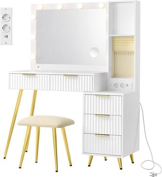 Vasagle Tocador con espejo y taburete de color blanco