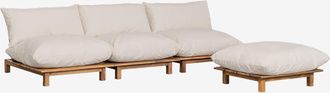 Sklum Sof&aacute; Modular Reclinable De Jard&iacute;n De 3 Piezas Con Puff En Madera De Acacia Brina Sklum