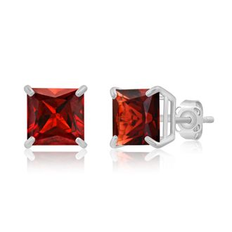 MAX + STONE 14k Yellow or White Gold 7mm Princess Cut Gemstone Square Stud Earrings