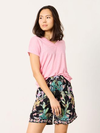Fat Face FatFace Lauren Pink Linen V Neck T Shirt