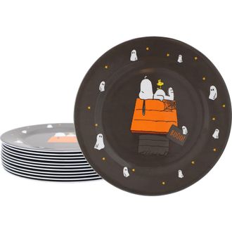 Gibson Snoopy Pumpkin 12 Piece Melamine 10.5 Inch Dinner Plate Set in Black at Nordstrom