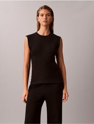 Calvin Klein Womens Ruched Side Tank Top - Black - XS