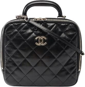 Chanel Pre-owned Matelasse Top Handle 2Way Shoulder Bag - Dames - Vintage Handtas - Zwart - ONE Size - Leer - Vintage