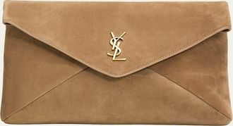 Saint Laurent Large YSL Envelope Pouch Clutch Bag in Suede