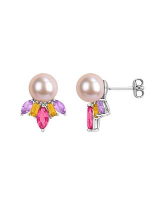 Rina Limor Silver 2.02 Ct. Tw. Gemstone & 8-8.5Mm Pearl Earrings