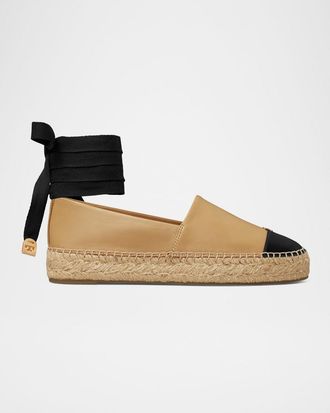 Tory Burch Bicolor Leather Ankle-Wrap Espadrilles