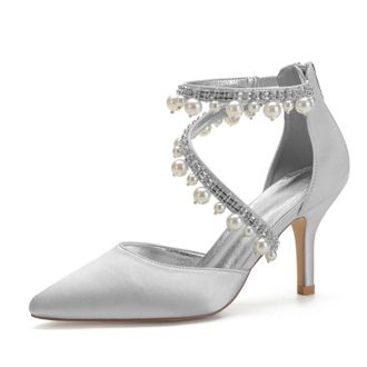 Miyoopark Women Shoes Heels for Wedding Closed Pointed Toe Evening Pumps Shoes M521 Silver UK 8.5