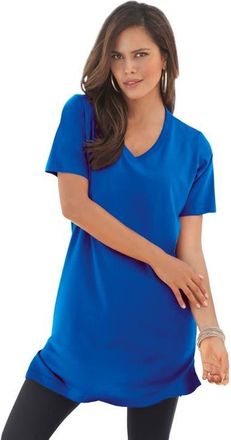 Roaman's Plus Size Ultimate Cotton V-Neck Short Sleeve Tunic in Vivid Blue at Nordstrom, Size 6X