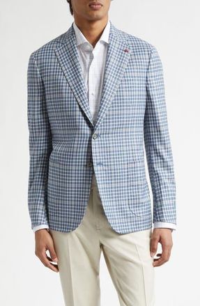 Isaia Delain Check Wool Sport Coat in Pastel Blu 740 at Nordstrom, Size 40 Us