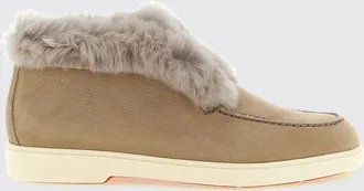Santoni Polacchini bicolor in pelle scamosciata con interni in pelliccia
