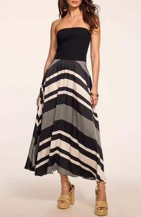 Ramy Brook Oakley Mixed Media Strapless Dress in Black Stripe Combo at Nordstrom, Size X-Large