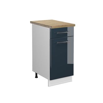 Vicco Mueble Bajo De Cocina Fame-line, Azul Oscuro Alto Brillo, 40 Cm, Et Roble Vicco