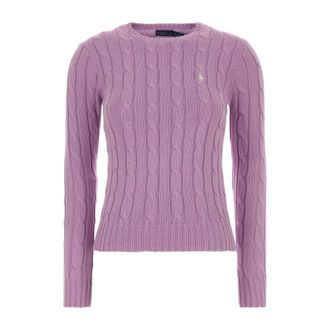 Polo Ralph Lauren Round-neck Knitwear, female, Purple, Size: XS Cable Knit Sweater