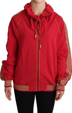 John Galliano Womens Full Zip Jacket Sweatshirt Hooded Sweater In Red