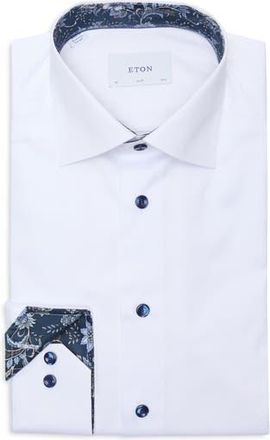 Eton Floral Effect Slim Fit Signature Twill Dress Shirt in White at Nordstrom Rack, Size 15.5