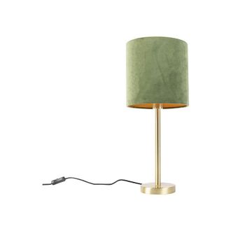 QAZQA Botanical Table Lamp Brass with Green Lampshade 25 cm - Simplo