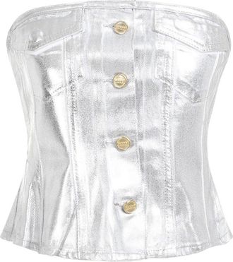 Ganni Silver Foil Corsage Denim Top-Donna