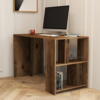 Dmora Escritorio Corfinio, 3 Estantes, 4 Compartimentos, Color Marr&oacute;n, 120x60x75h Cm Nogal