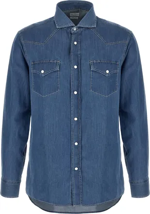 Brunello Cucinelli Blue Cotton Mens Blouse