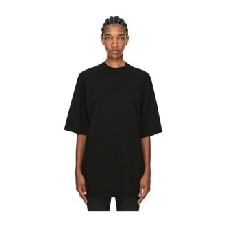 Rick Owens T-shirt met geribbelde boord en hangende band - Dames - Tops - Zwart - Maat: M Katoen