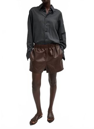 Tibi Leather Pull On Shorts In Brown