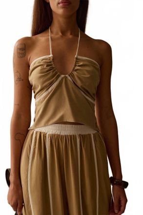 SANCIA Makena Halter Neck Top In Tan