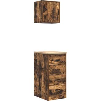vidaXL Armarios 2 Uds Para Garaje Madera Ingenier&iacute;a Roble Ahumado Vidaxl
