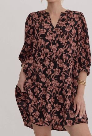 Entro Wild Rosette Floral Dress In Black