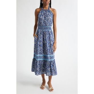 Ramy Brook Delia Mixed Print Halter Neck Cotton Dress in Navy Floral at Nordstrom, Size Xx-Large
